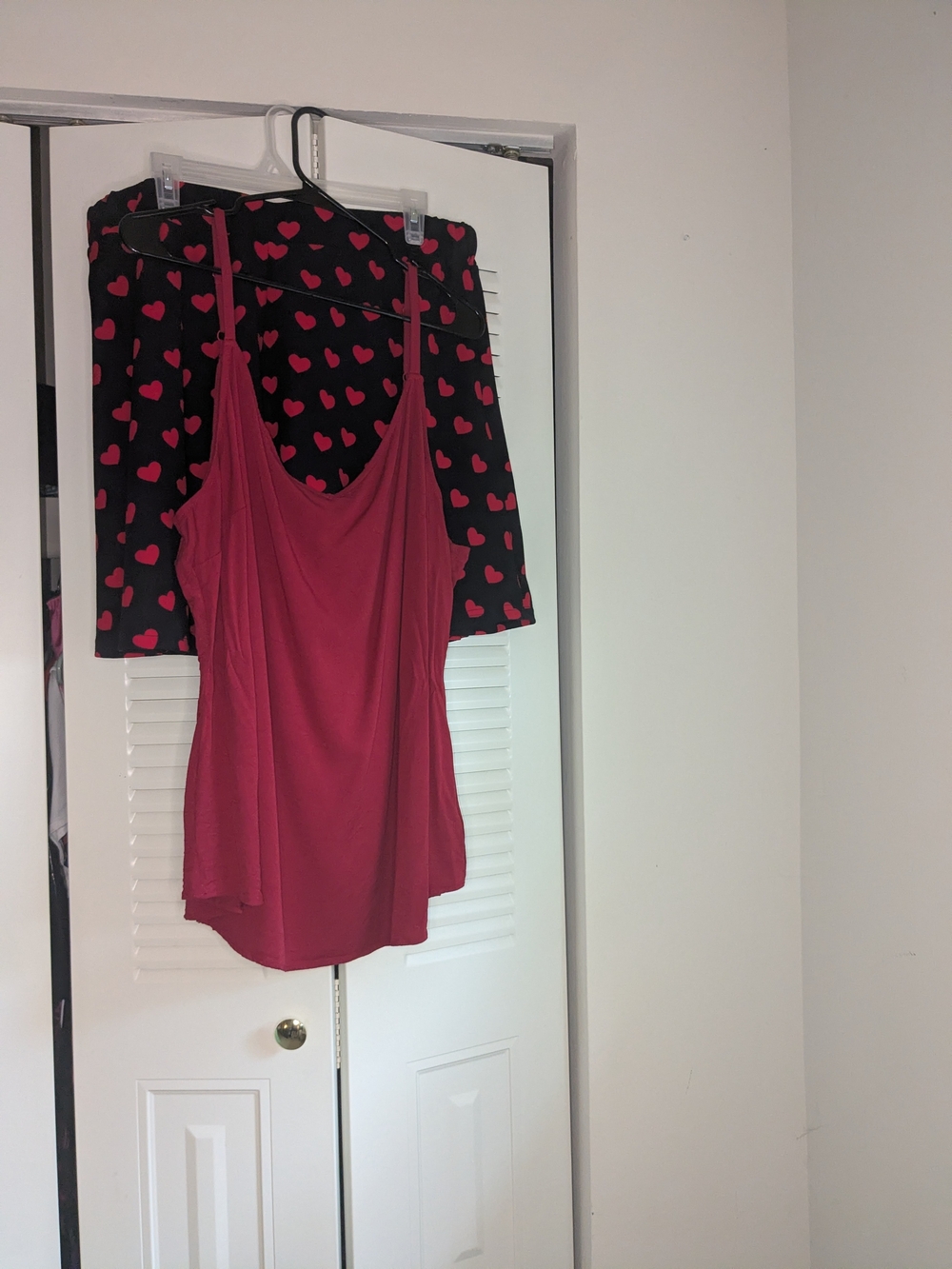 Red Cami Tank with Black Heart-Print Skirt Set